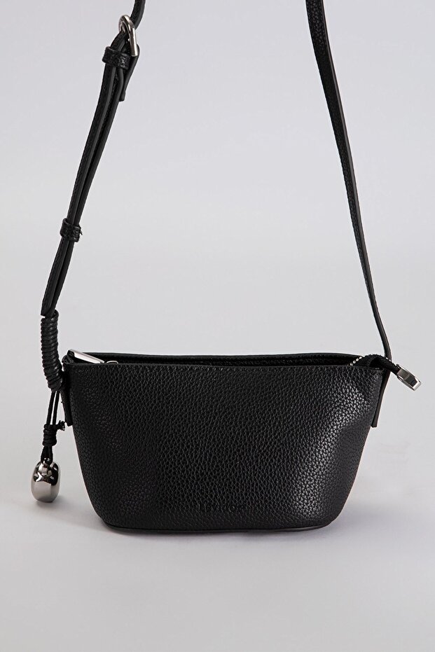 Black Leather Bag with Charm Detail