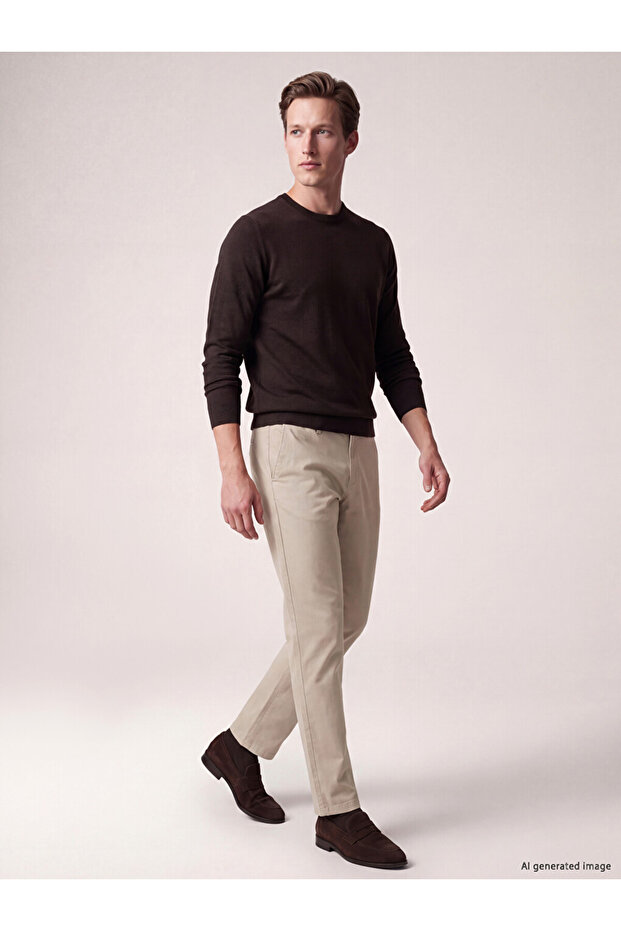 Özmarka New Season Beige Regular Fit Gabardine Men's Trousers