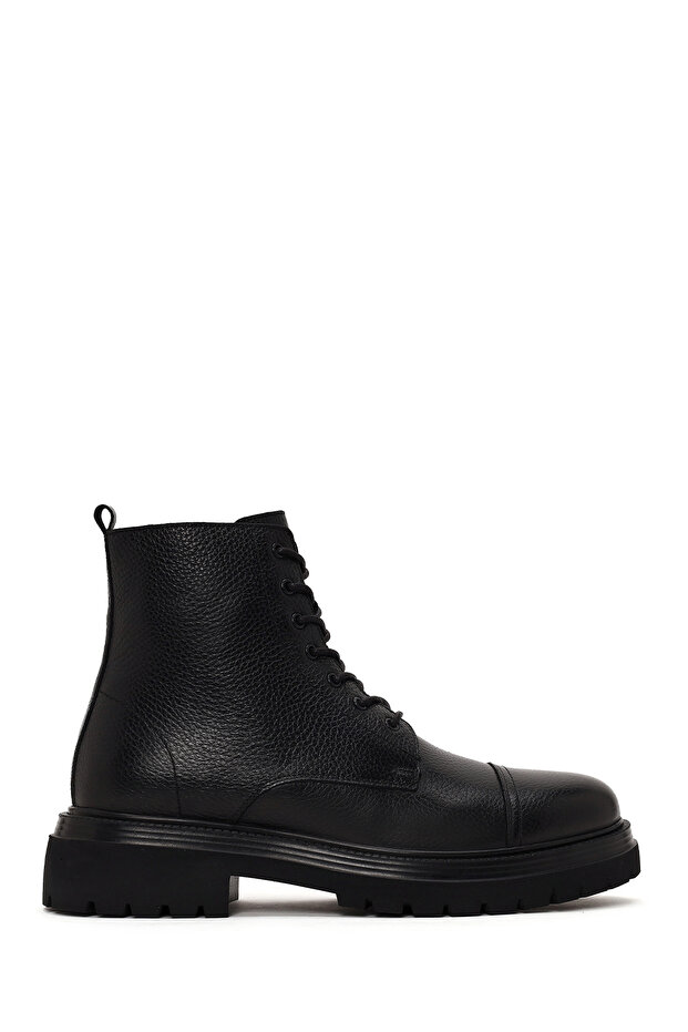 Men's Black Lace-Up Zippered Leather Casual Boots Wm710027Df