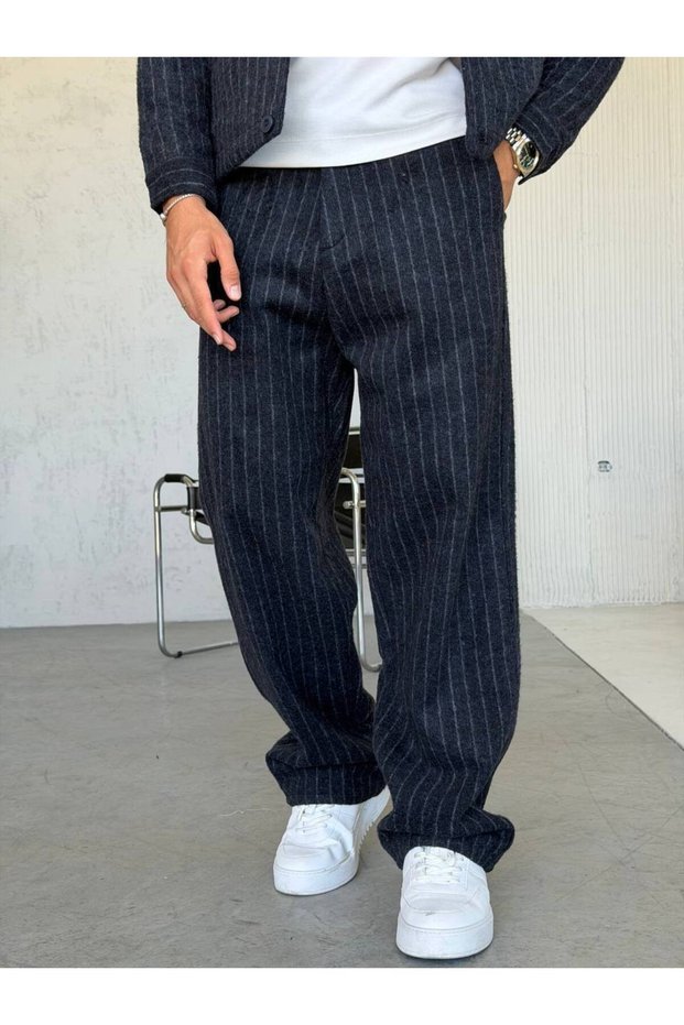 Men's Loose Striped Regular Waist Trousers
