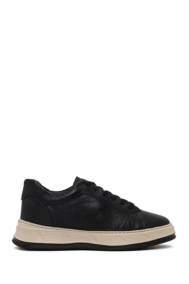 Men's Black Lace-Up Thick-Soled Leather Sneaker Wm837001Df