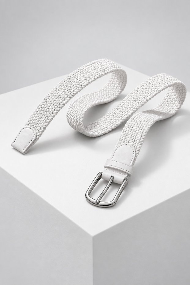 Unisex White Flexible Braided Belt 3.5 cm - Sporty Design