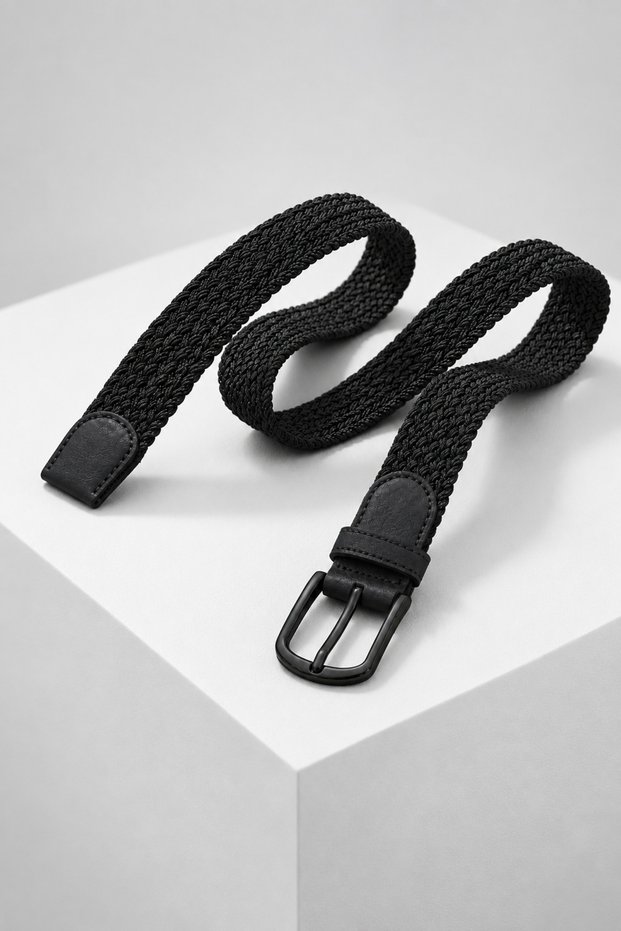 Unisex Black Flexible Braided Belt 3.5 cm - Sporty Design