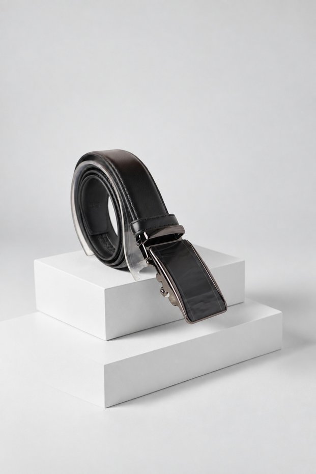 Men's Black Genuine Leather Automatic Rail Belt 3.5 cm - Practical and Stylish