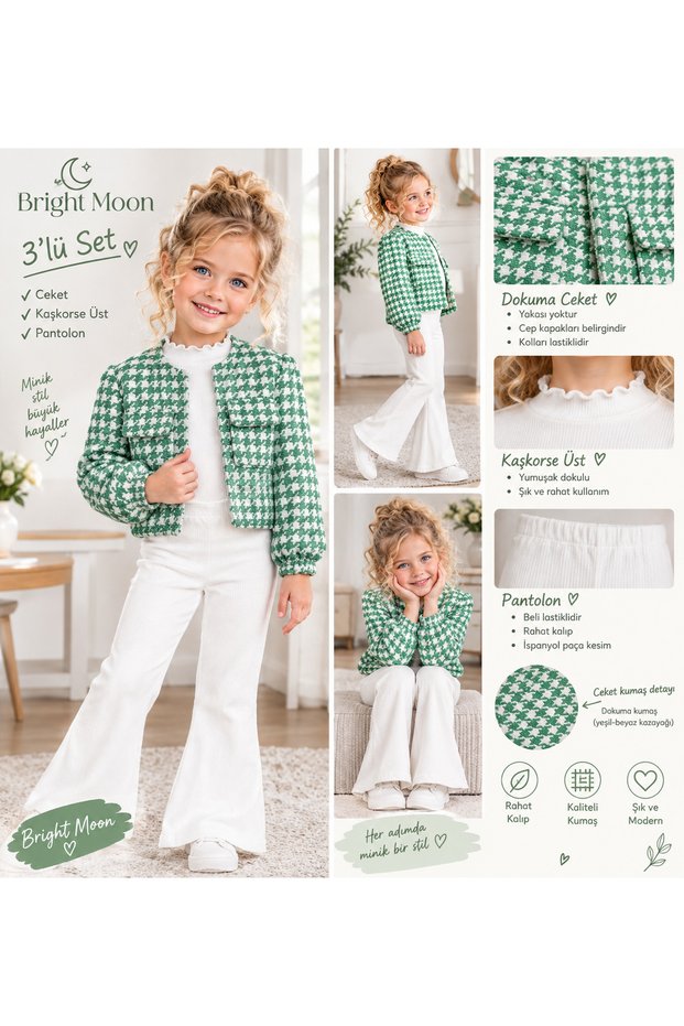 Girls' 3-Piece Set - Woven Jacket, Camisole Blouse, and Spanish Flare Pants