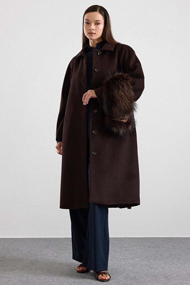 Shirt Collar Oversize Medium Length Coat Brown 3194