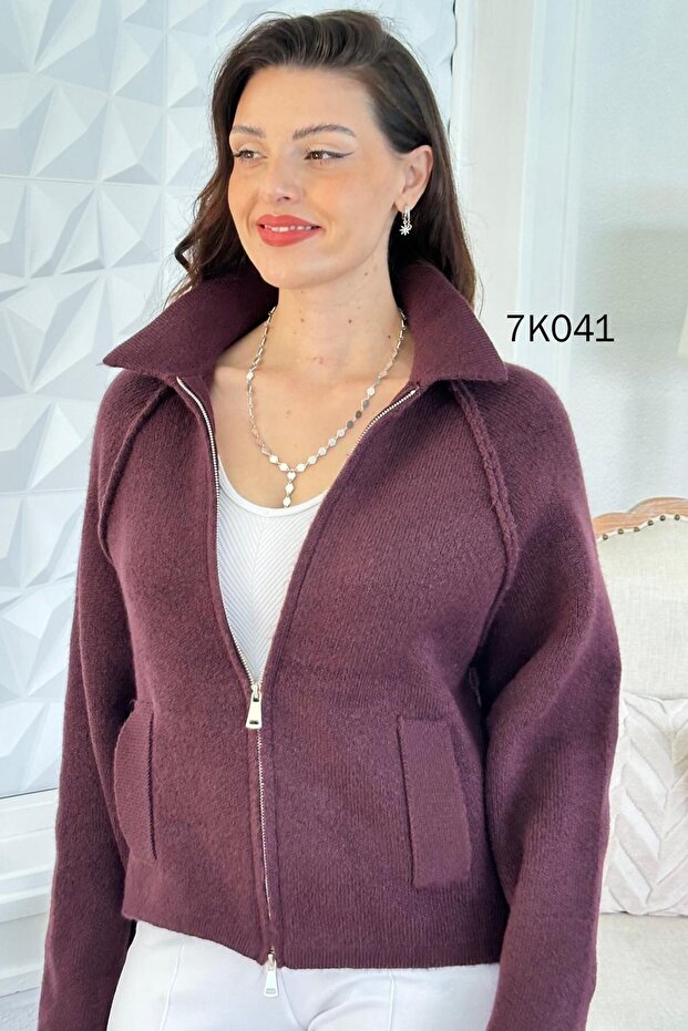 Polo Collar Zippered Knitwear Cardigan 7K041