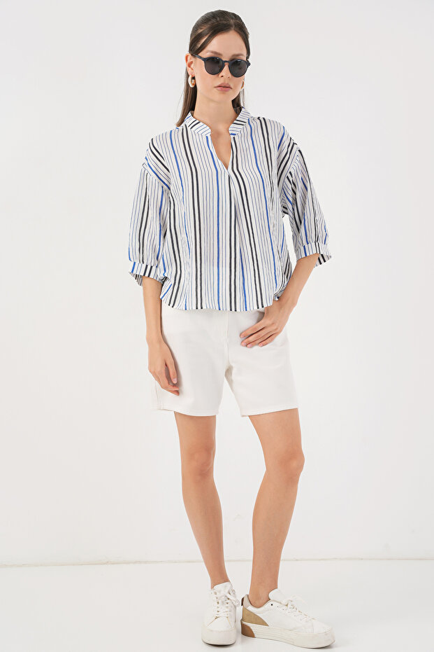 Women's Striped Oversize Blouse 967 - Navy Blue