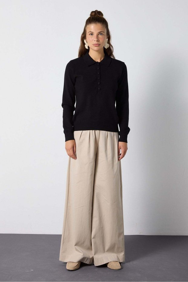 Soft polo collar sweater 7064