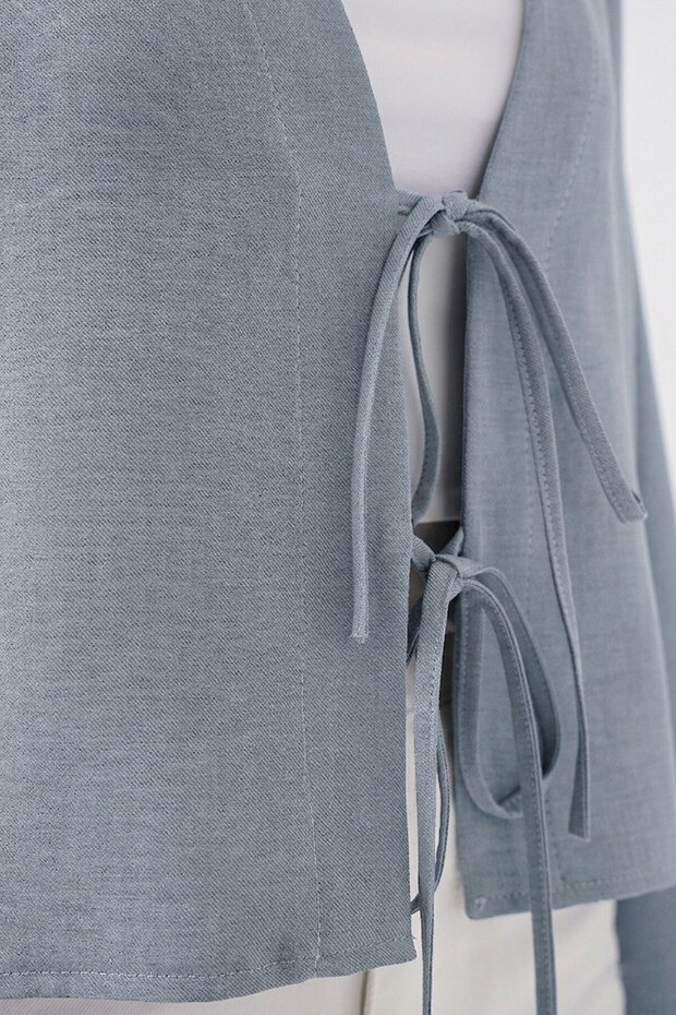 Tie-Front Linen Kimono 960 - Light Blue