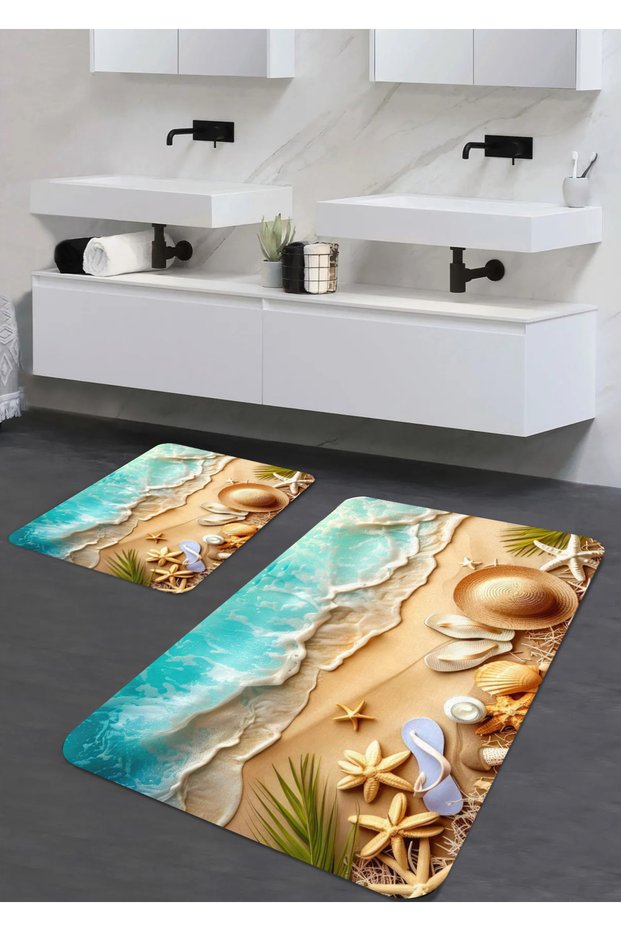 Luxury Spongy Digital Printed 2-Piece Bathroom Mat Set in 40X60-60X90 Sizes