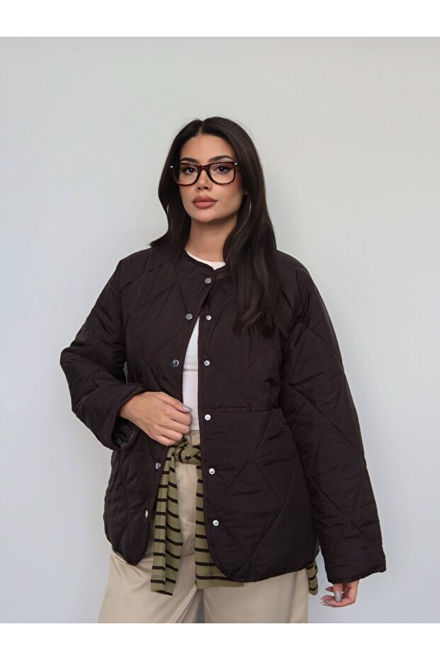 Hakim Collar Snap Fastener Quilted Coat