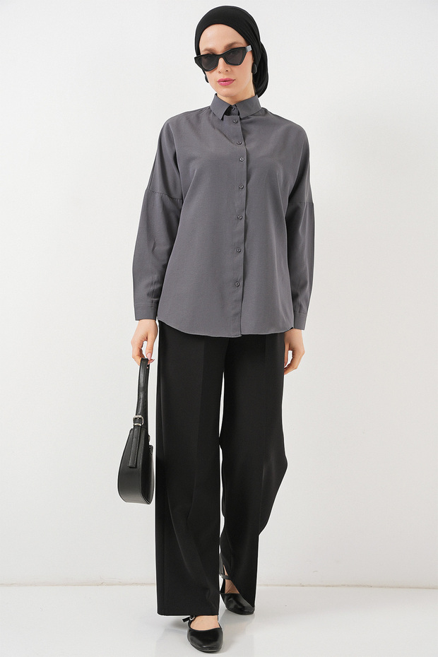 103901 Oversize Basic Hijab Shirt - Gray