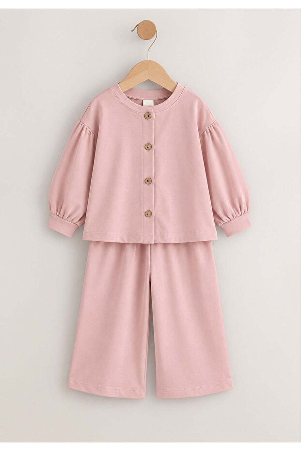 Balloon Sleeve Cardigan Set 2-8 Years Powder Pink