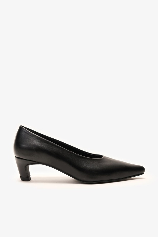 Andros Black Leather Kitten Heel Shoes