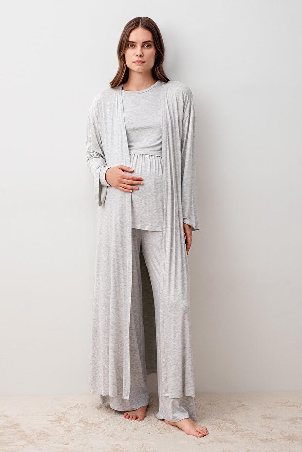 Long Sleeve Flexible Viscose Maternity Dressing Gown Pajama Set