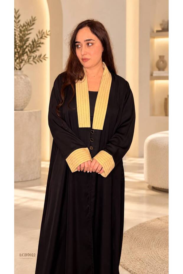 Black Gold Contrast Nida Abaya Maxi Dress