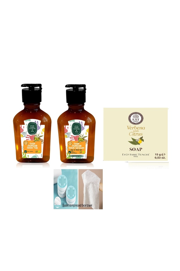 50 ml Natural Olive Oil Baby Shampoo and Baby Oil, 15 ml Solid Soap, Multi-Purpose Compressed Towel 1 Piece