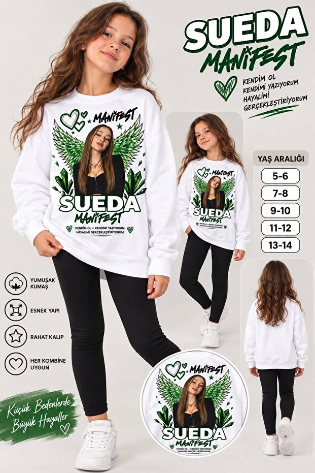Sueda Manifest Printed Girls' Leggings Sweatshirt Set