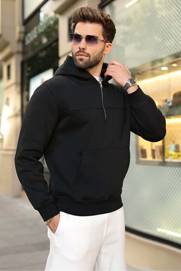 Black Kangaroo Pocket Hooded Men's Sweatshirt E7218