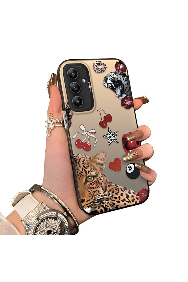 Samsung Galaxy A34 Compatible Leopard Pattern Cheetah Red Lip Cherry Mix Phone Case