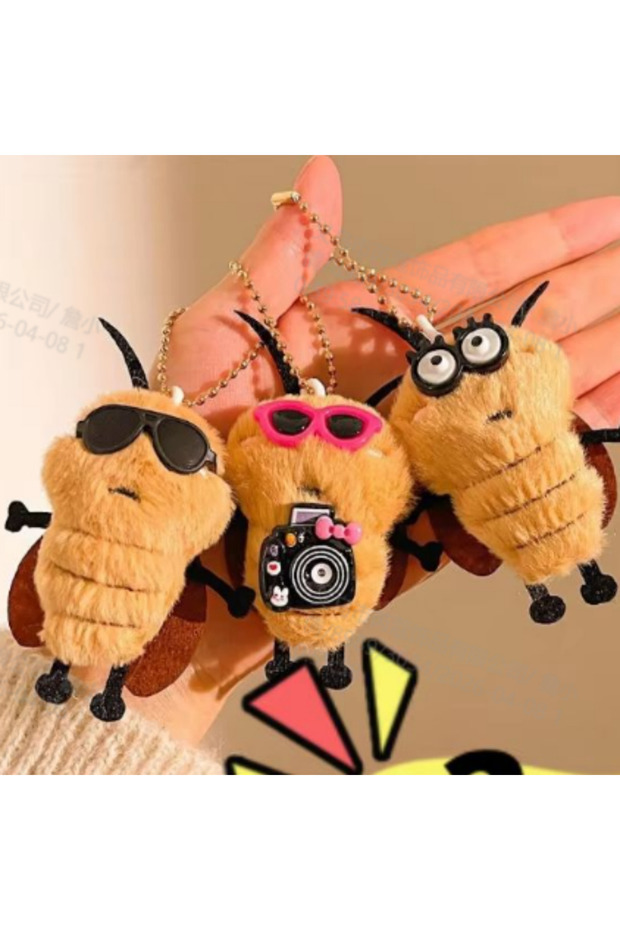 Cockroach 3 Pcs Puppy Keychain with Bowknot Soft Polyester Backpack Charm Whimsical Keyring Accessor