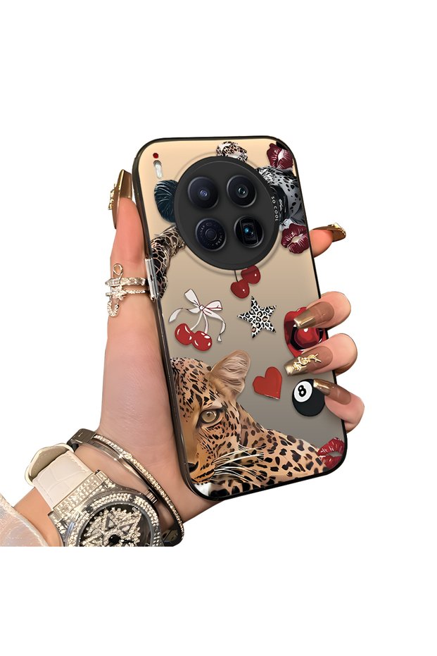 Tecno Camon 40 Premier Compatible Leopard Pattern Cheetah Red Lip Cherry Mix Phone Case