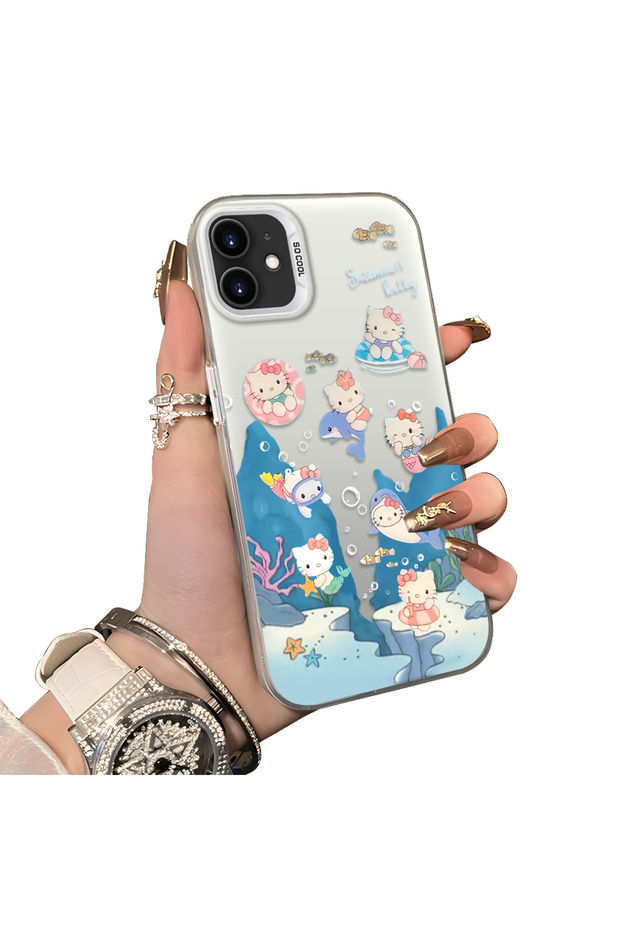 iPhone 12/12 Pro Compatible Submarine World Cartoon Cat Printed Phone Case Shock Absorption