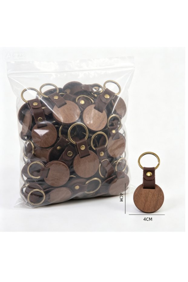 10pcs Round-01 100pcs Blanks Wood PU Leather Key Chains Wooden Keychains Laser Engraved Keyrings for