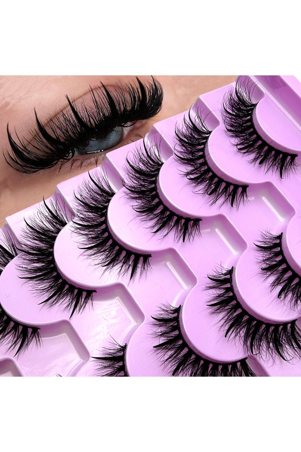 7pairs-XF1 New 7 Pairs Manga Eyelashes Natural Faux Mink Lash Spikes Wispy Thick Natural Full Strip