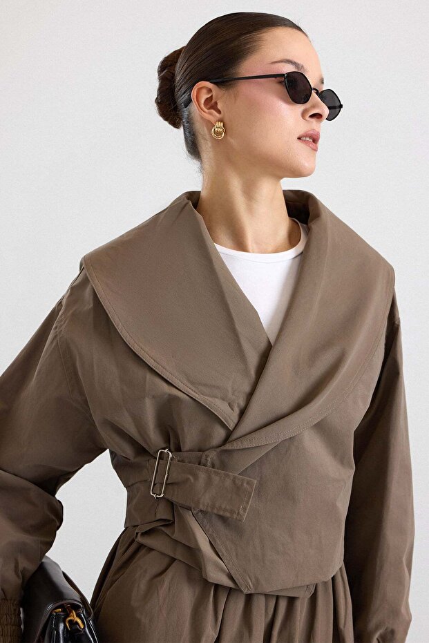 Shawl Collar Side Buckle Crop Jacket Vi̇zon 8294