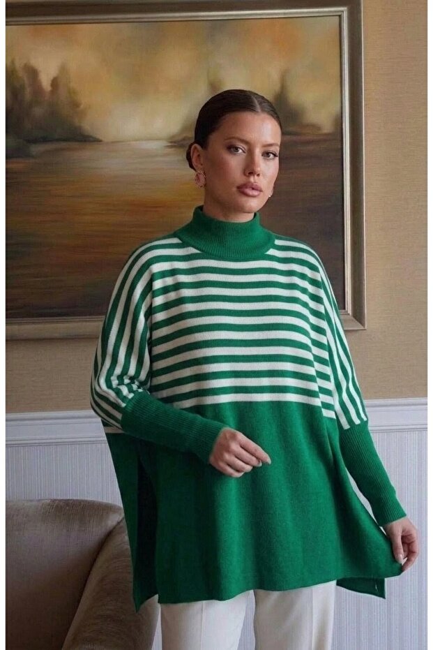 Striped Standard Size Knitted Women's Poncho