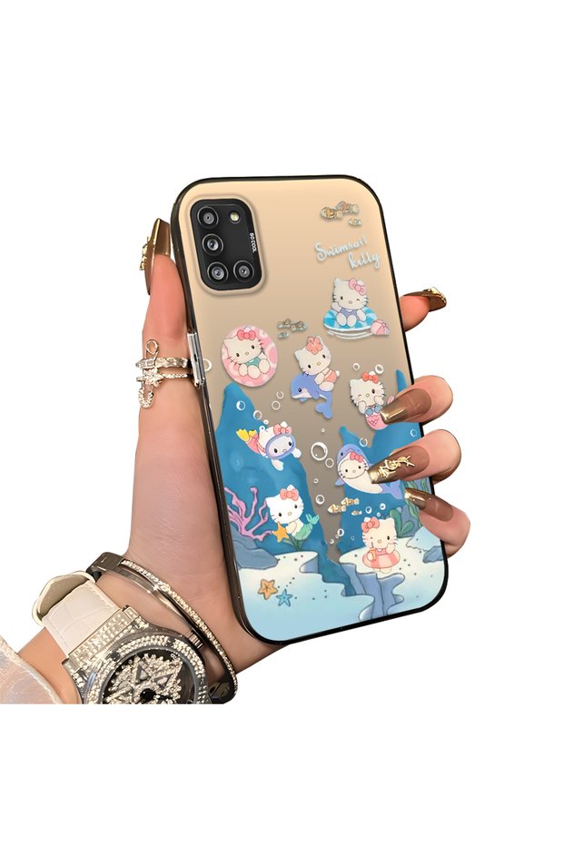 Samsung Galaxy A31 Compatible Submarine World Cartoon Cat Printed Phone Case Shock Absorption