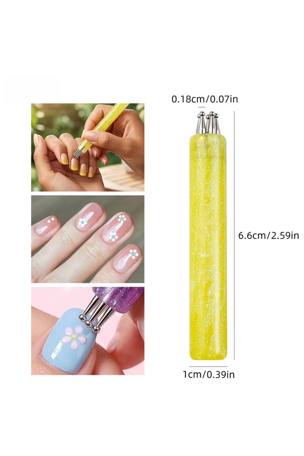 YELLOW DIY Nail Art 5-Petal Dotting Tool Flower Creator 1.8mm Fine Tip Rhinestone Pickers Glitter Ha
