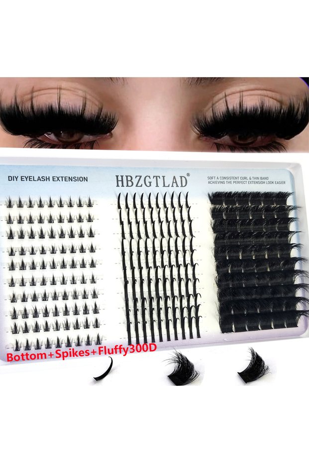 MIX 0.07mm D 300DLZK-14 HBZGTLADNew Fluffy Lash Cluster Lash 300D-60D Bottom+Thorn Cluster Fairy Man