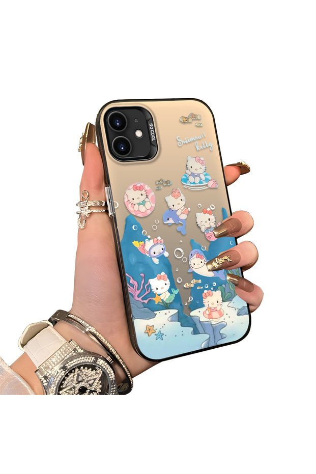 iPhone 12/12 Pro Compatible Submarine World Cartoon Cat Printed Phone Case Shock Absorption
