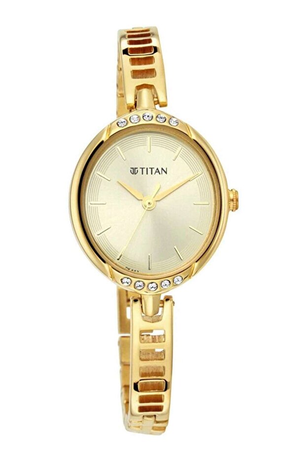 Ladies Quartz Analog Golden Dial Metal Strap Watch for Women
