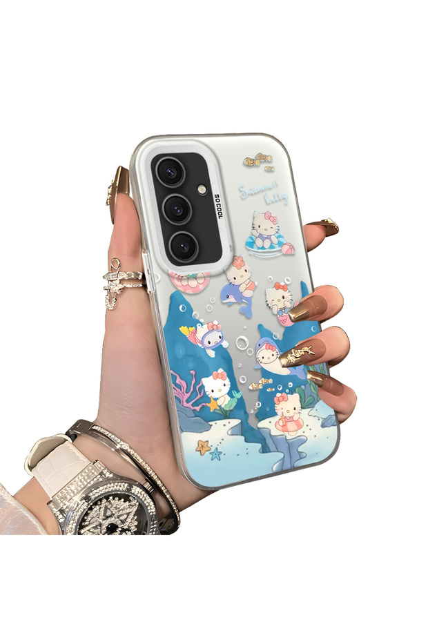 Samsung Galaxy S25 Plus Compatible Submarine World Cartoon Cat Printed Phone Case Shock Absorption
