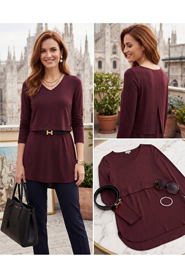 96% Viscose Double Layered Plum Tunic with Chiffon Skirt