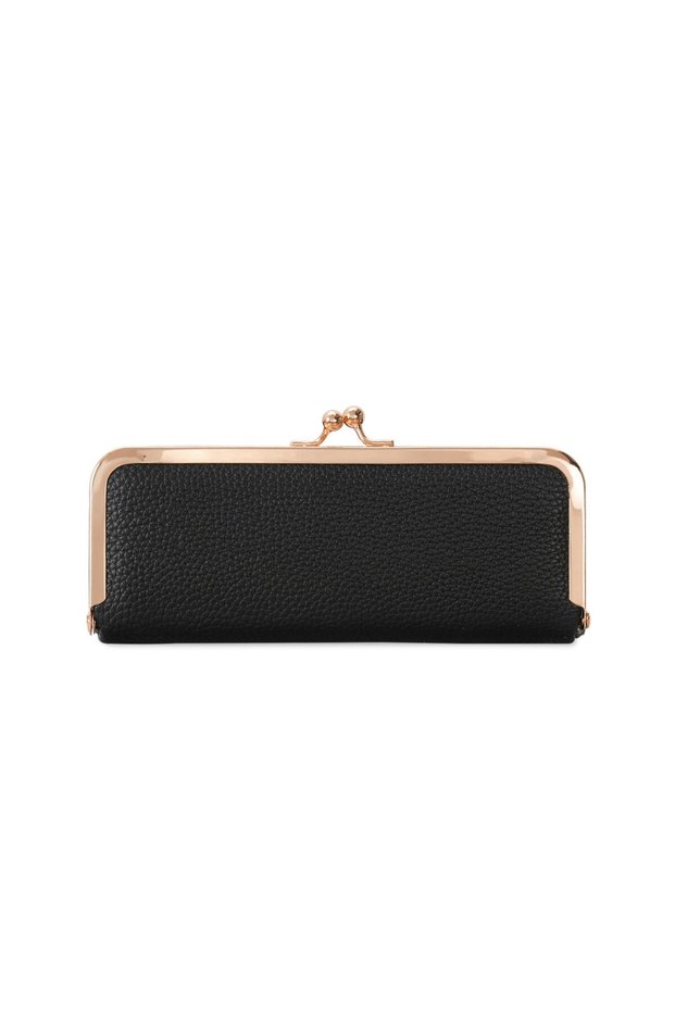 black Long makeup & glasses case, built-in snap pocket, holds lipstick, jewelry & sunglasses, multif