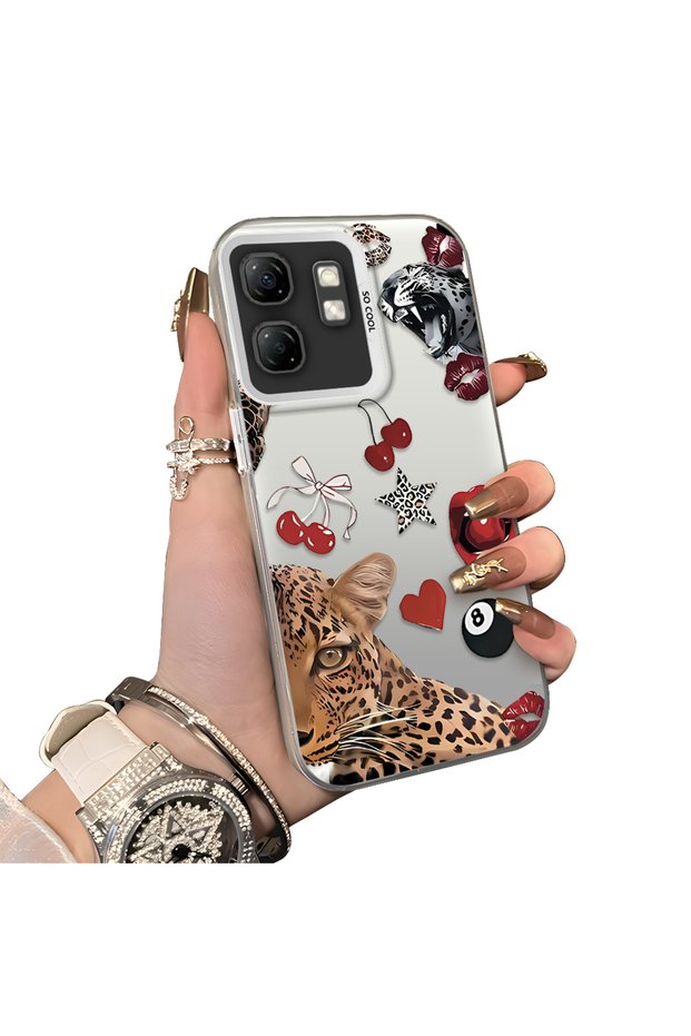 Infinix Smart 9 Compatible Leopard Pattern Cheetah Red Lip Cherry Mix Phone Case