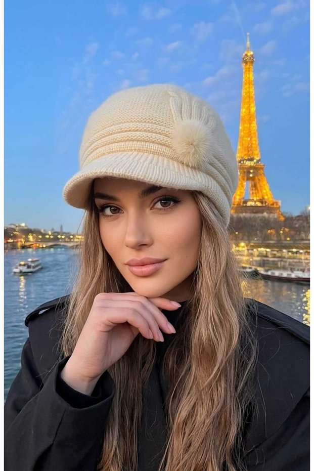 Accessories Decorated Knitwear Women's Beanie with Visor