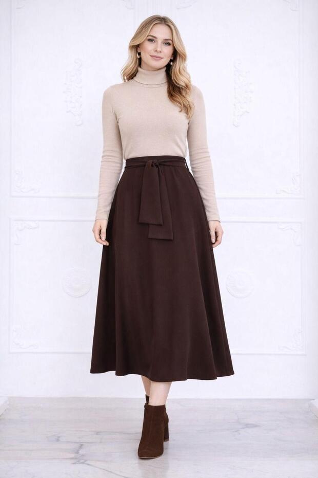 Women's Belt-Detail Woven Skirt