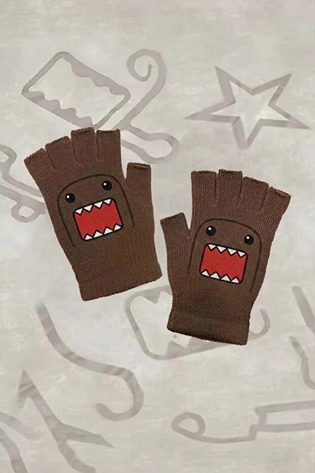 Brown Domo Kun Cut Finger Unisex Gloves