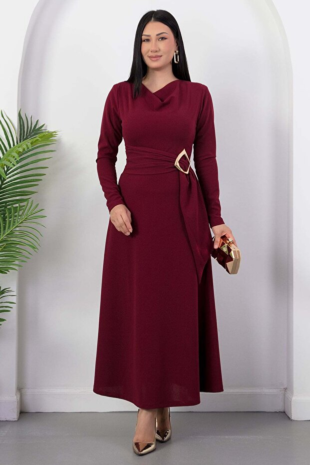 Degaje Collar Waist Buckle Long Sleeve Dress Grs4174