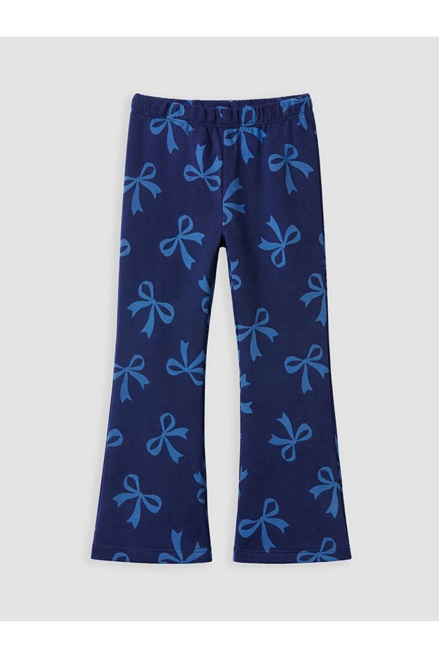 Navy Blue Bow Printed Girls' Tights