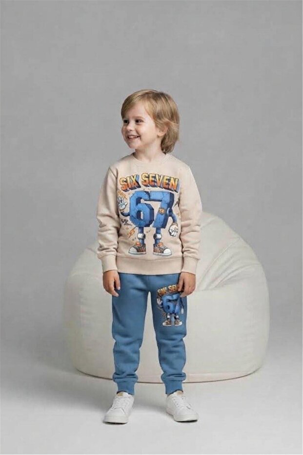 Boy's Six Seven Printed 2 Thread Elastic Leg Tracksuit Set - 261070