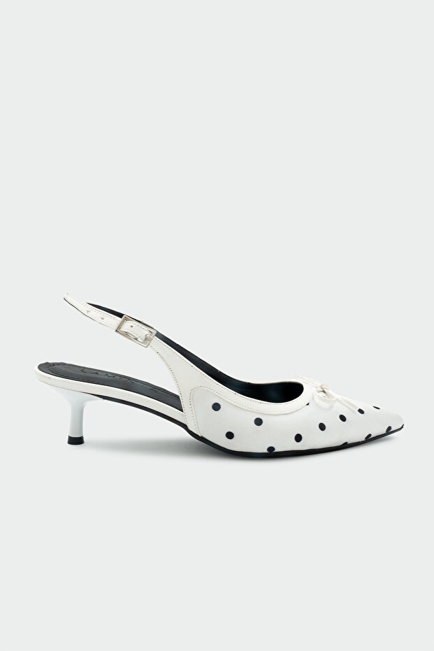 Adriana Polka Dot Bow Detailed Women's Heeled Shoes - White