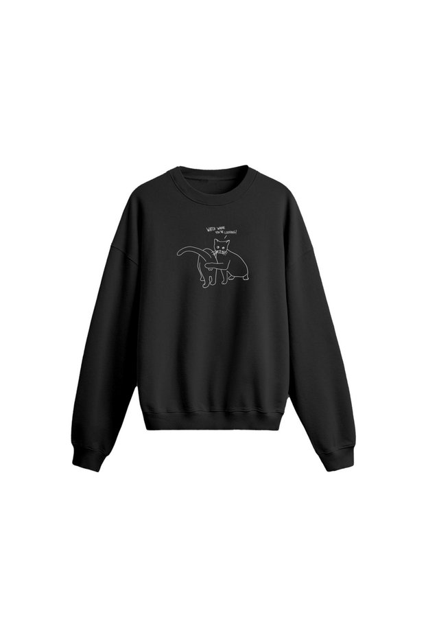 Cat Printed Oversize Sweatshirt