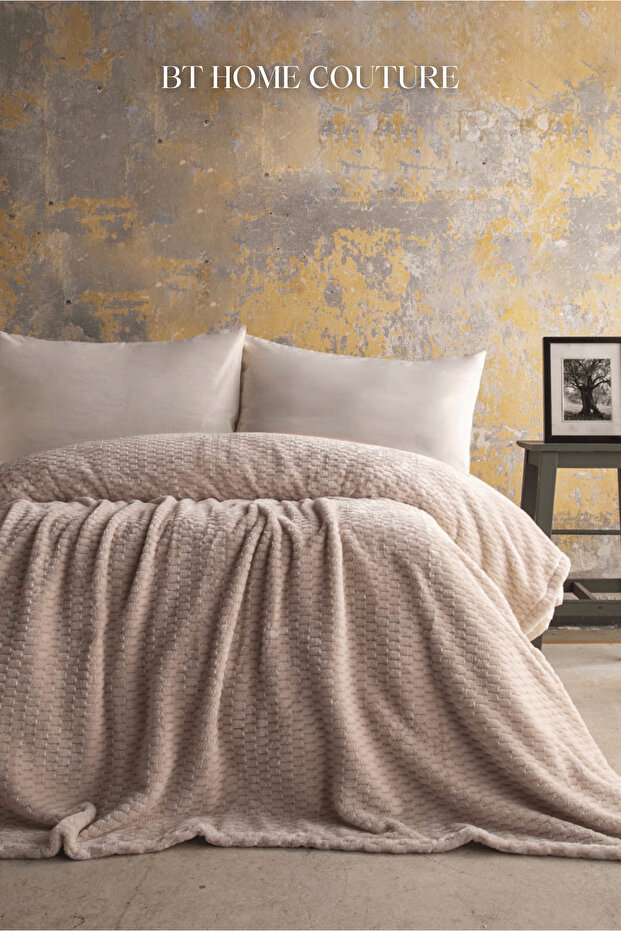 Double Size Trusty Ecru Jacquard Pattern Blanket 200X220 cm